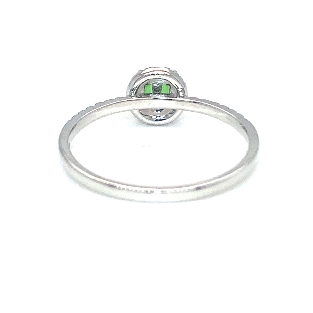 18K White Gold  Mini Baguette Green Sapphire Diamond  Ring
