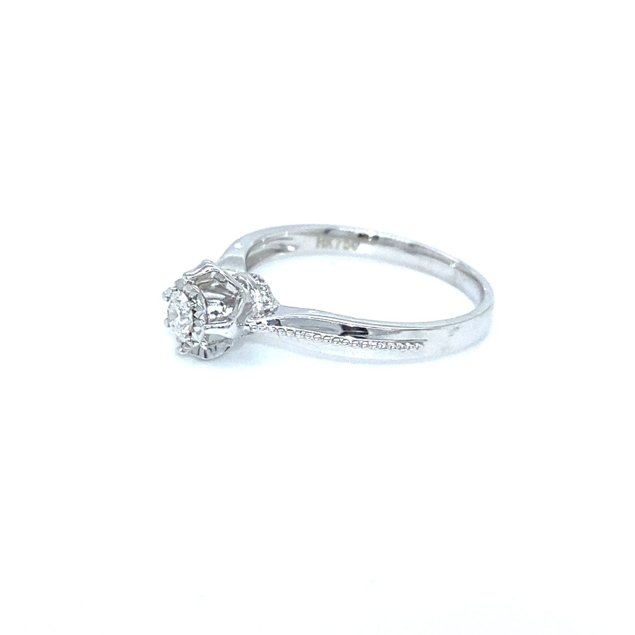 18K White Gold Illusion Lotus Dots Diamond Ring