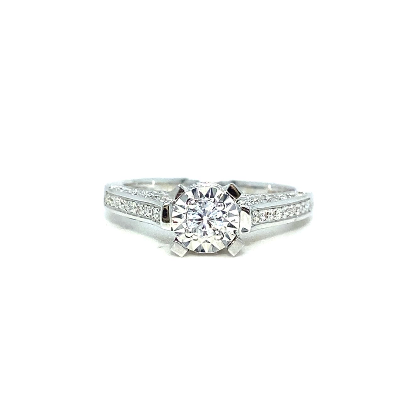 18K White Gold Cathedral Small Illu Set Diamond Ring