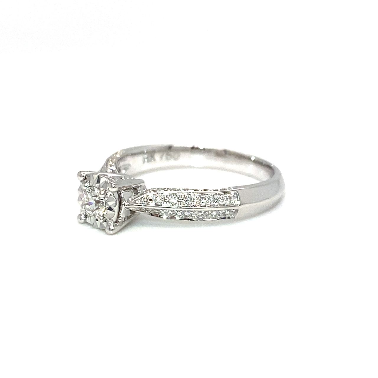 18K White Gold Flower Top Blade Band Slim Diamond Ring