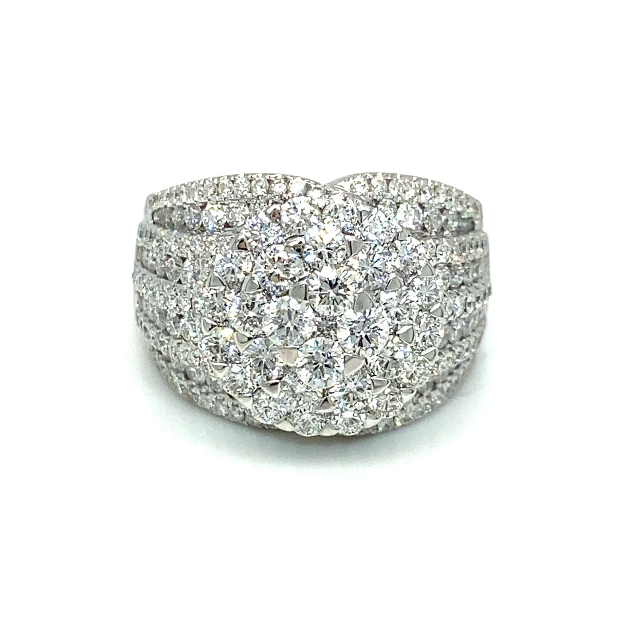 18K White Gold Multi Layer Lotus Top Diamond Ring