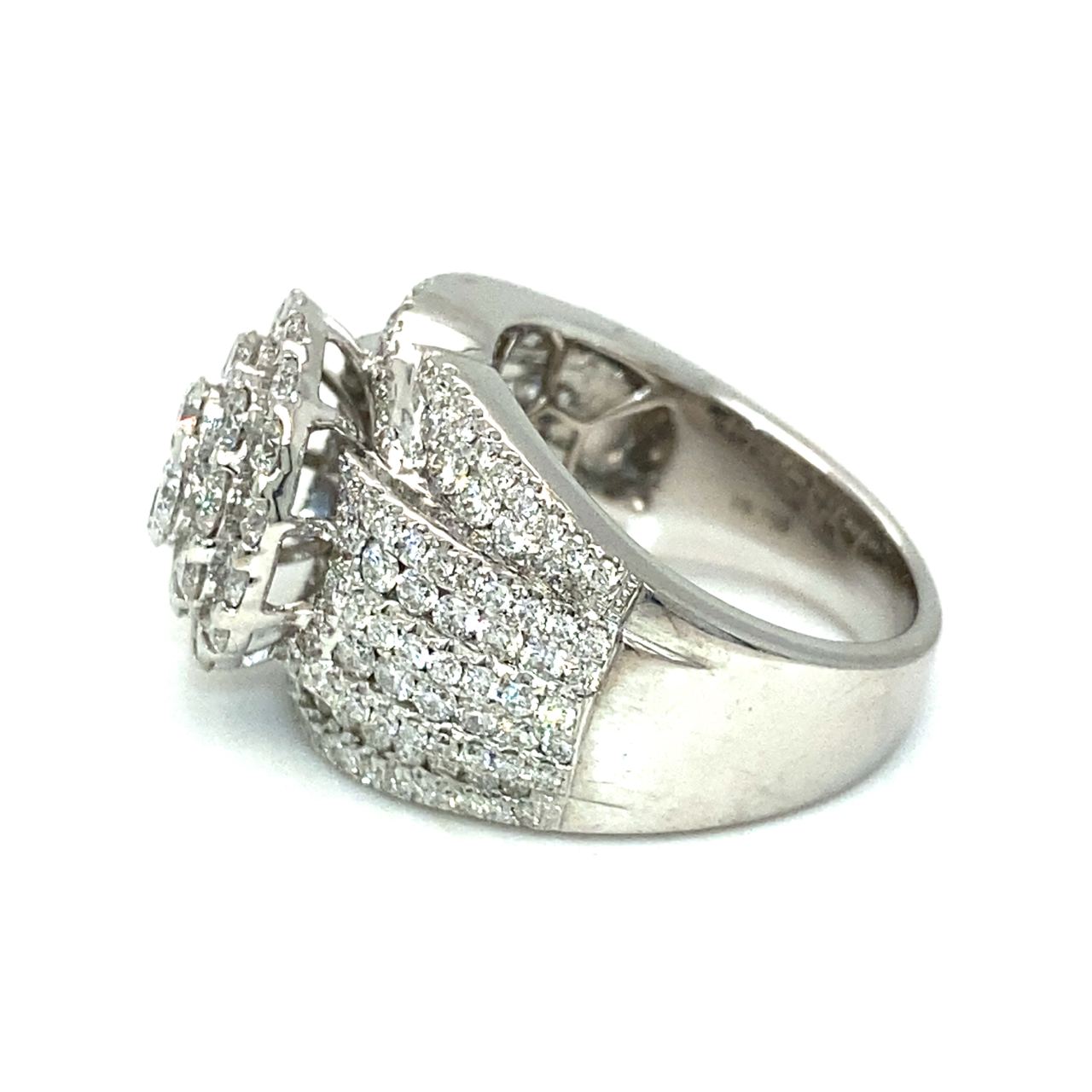 18K White Gold Multi Layer Lotus Top Diamond Ring