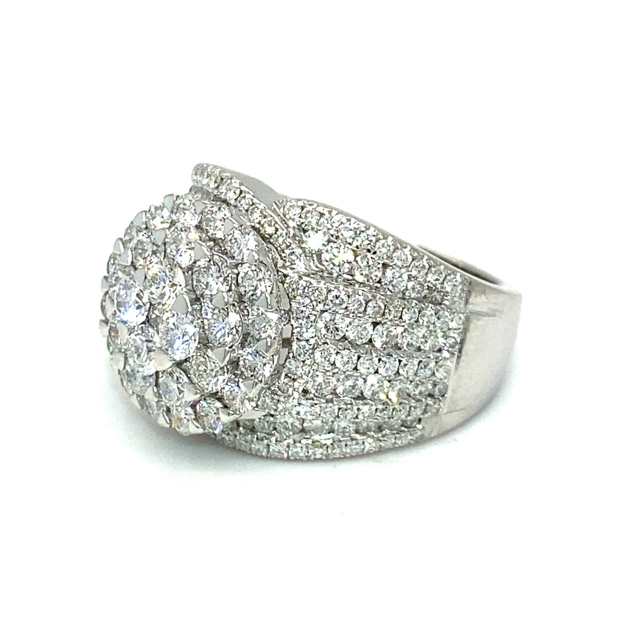 18K White Gold Multi Layer Lotus Top Diamond Ring