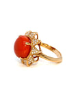 18K White Gold Oval Coral Flower Bubble Side Diamond Ring