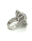 18K White Gold Dinosour Style With Lotus Cluster Top Diamond Ring