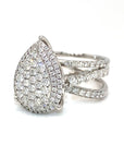 18K White Gold Mega Flat Pave Pear High Cathedral Luxe Diamond Ring