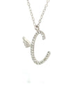 18K White Gold Stylish Wings Alphabet C Full Diamond Necklace