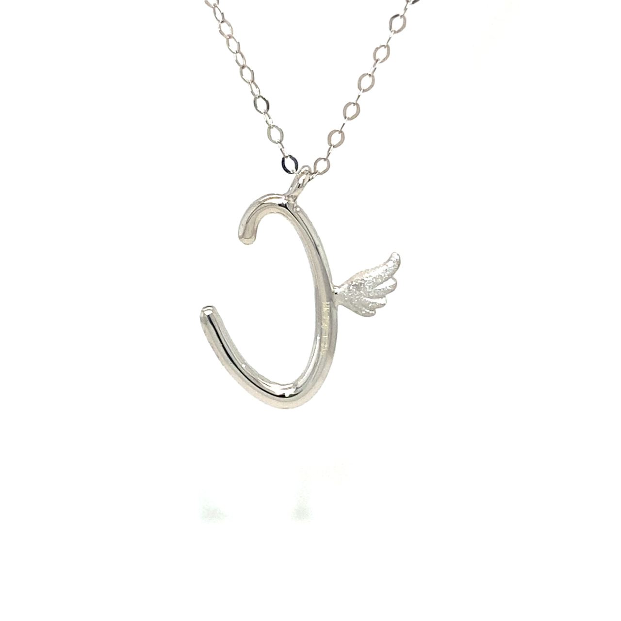 18K White Gold Stylish Wings Alphabet C Full Diamond Necklace