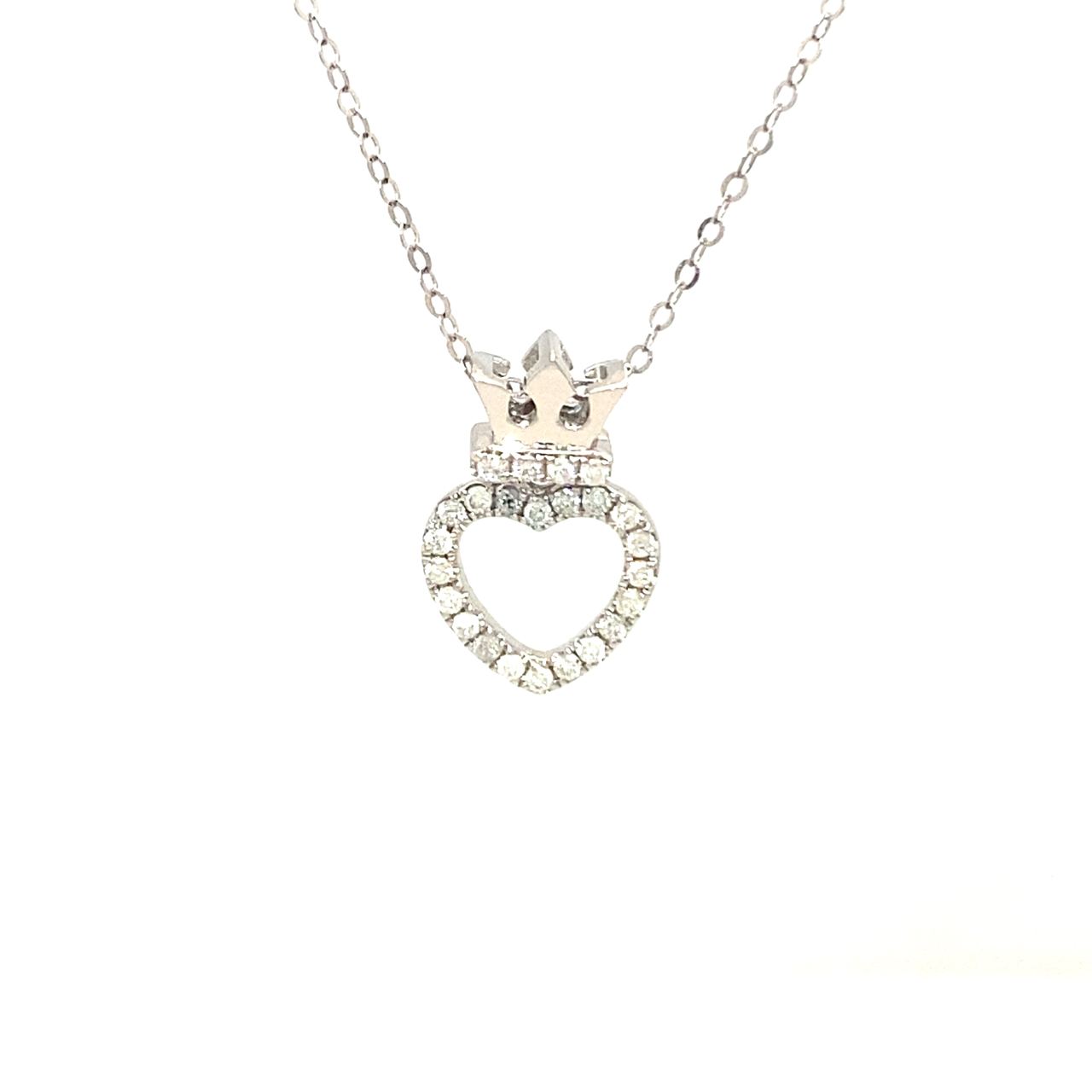 18K White Gold Crown Full Heart Diamond Necklace