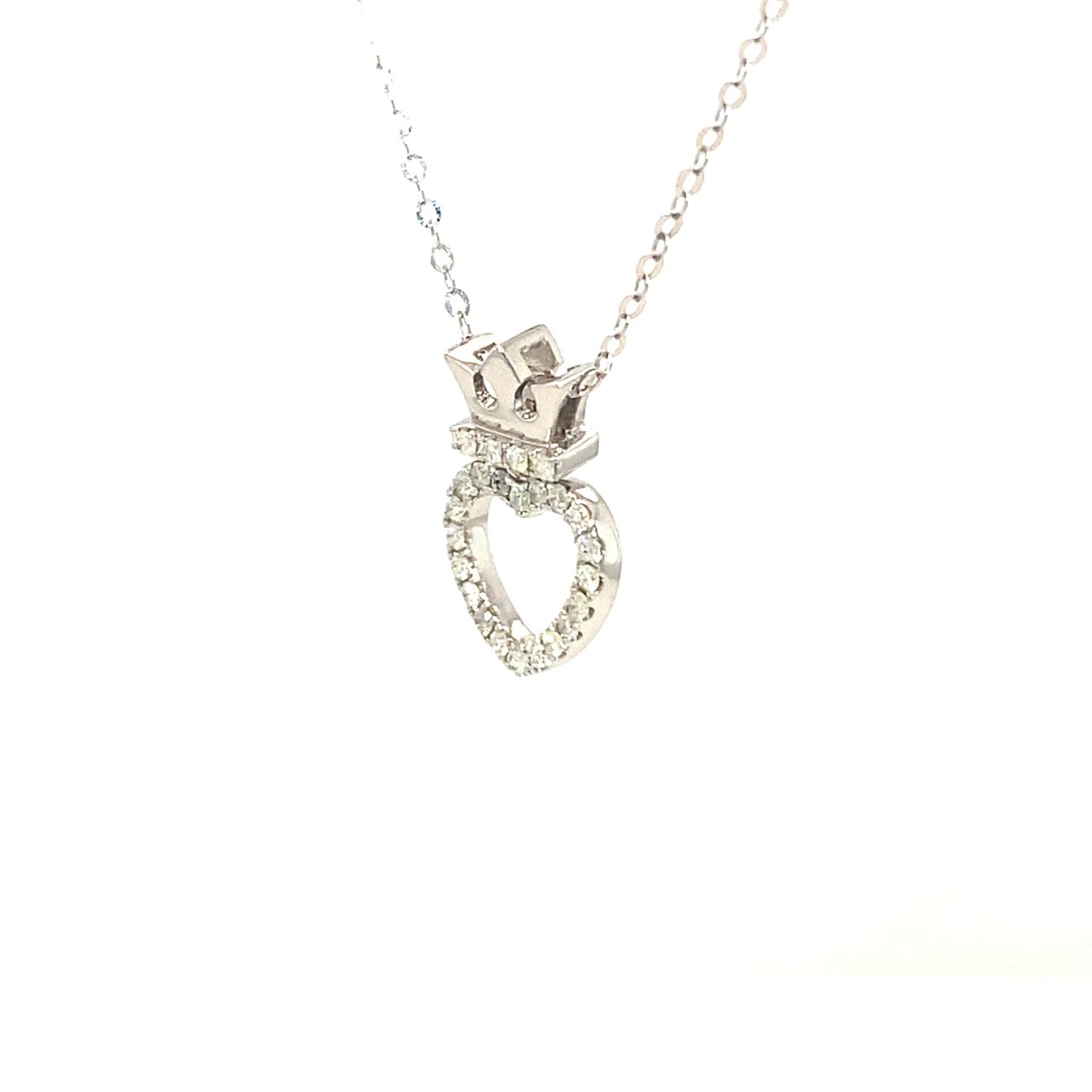 18K White Gold Crown Full Heart Diamond Necklace