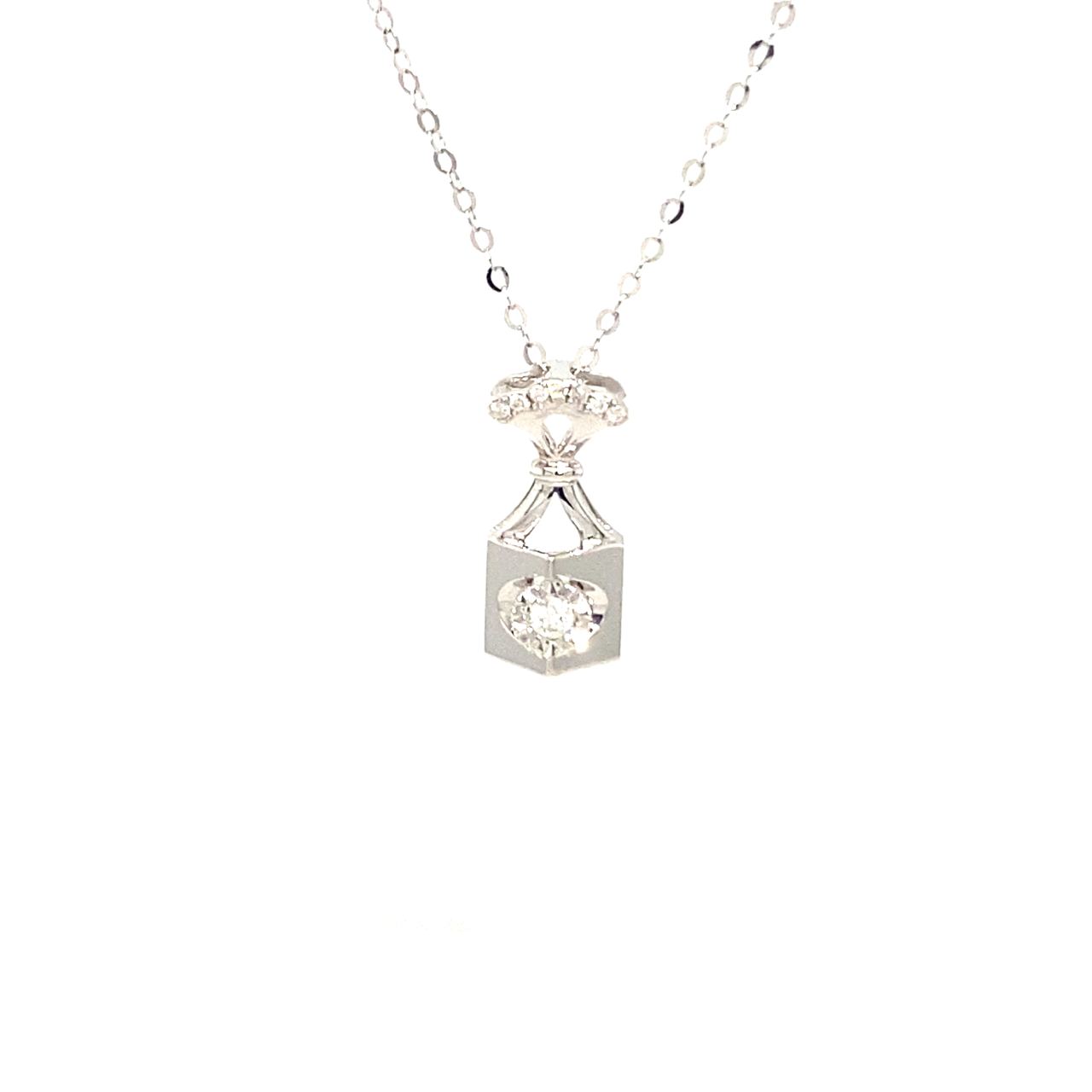 18K White Gold Petite Wave Lock Diamond Necklace