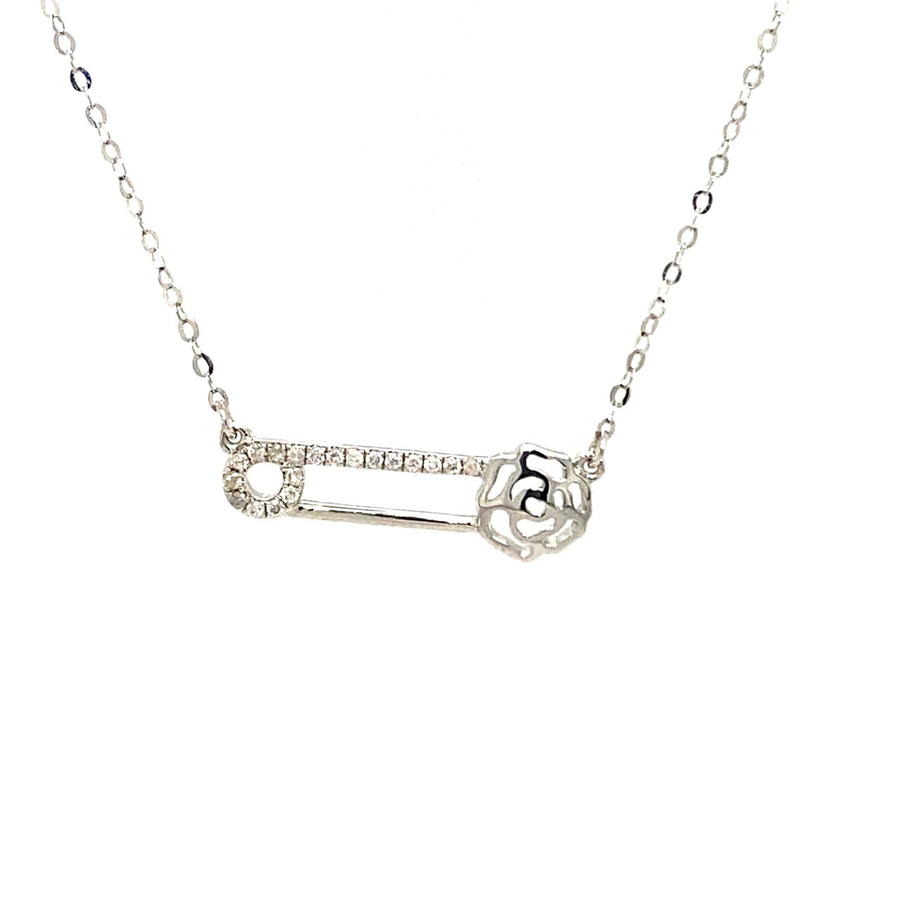 18K White Gold Flower Pin Diamond Necklace