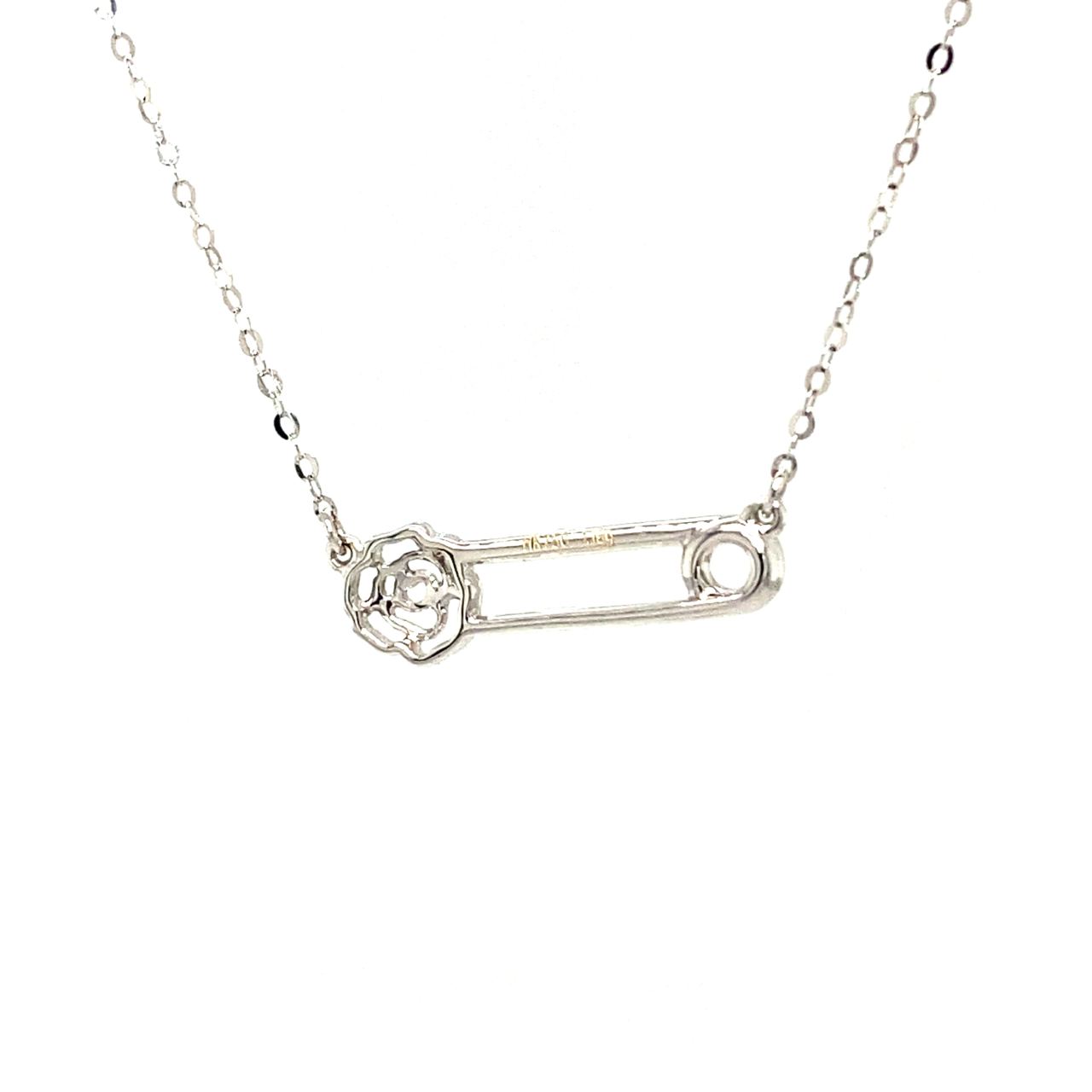 18K White Gold Flower Pin Diamond Necklace