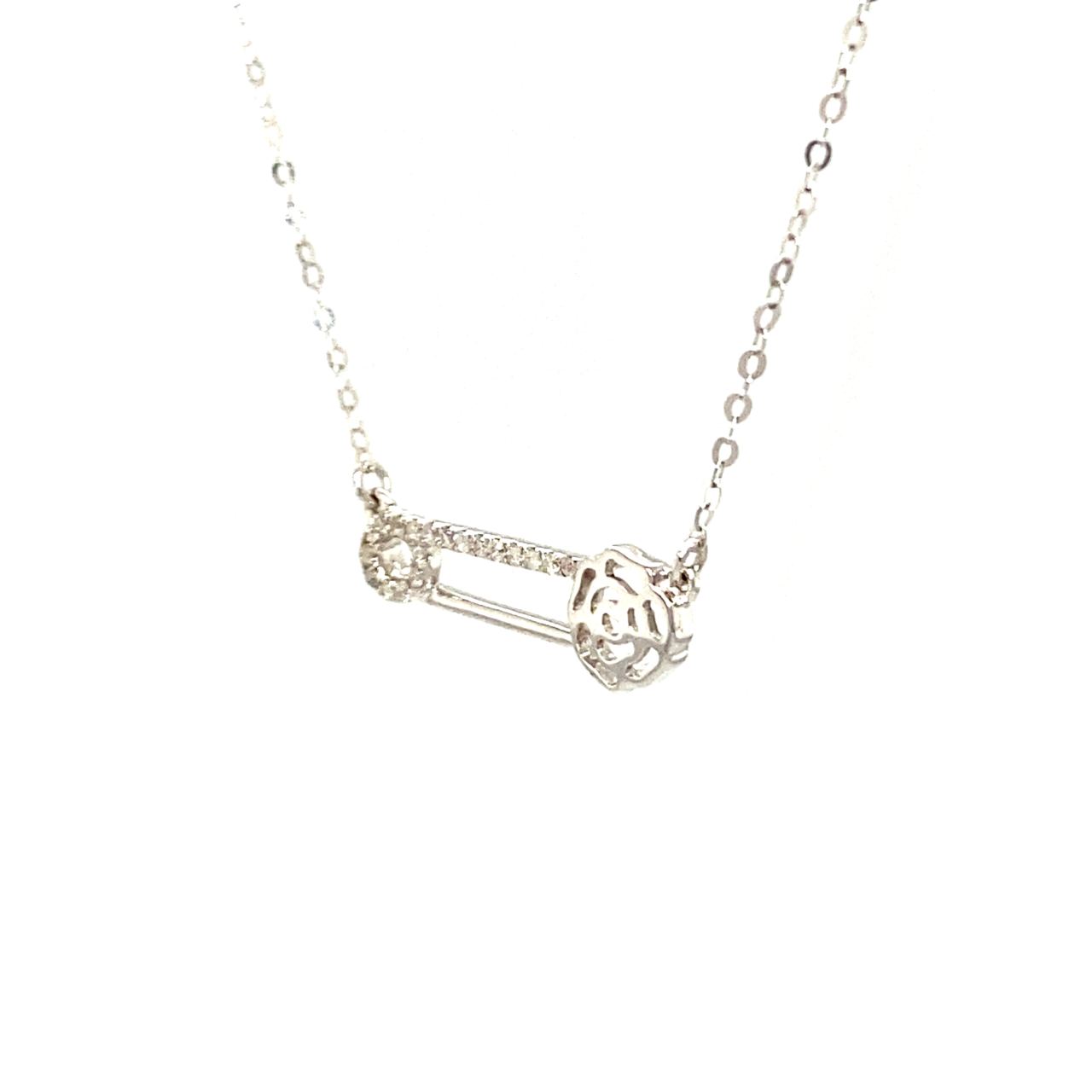 18K White Gold Flower Pin Diamond Necklace