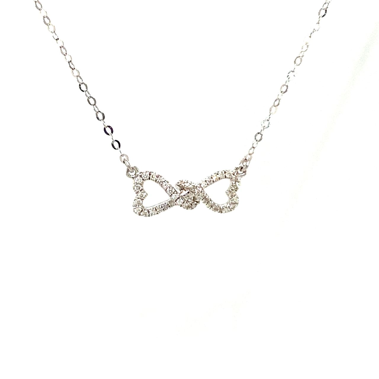 18K White Gold Twisted Bow Diamond Necklace