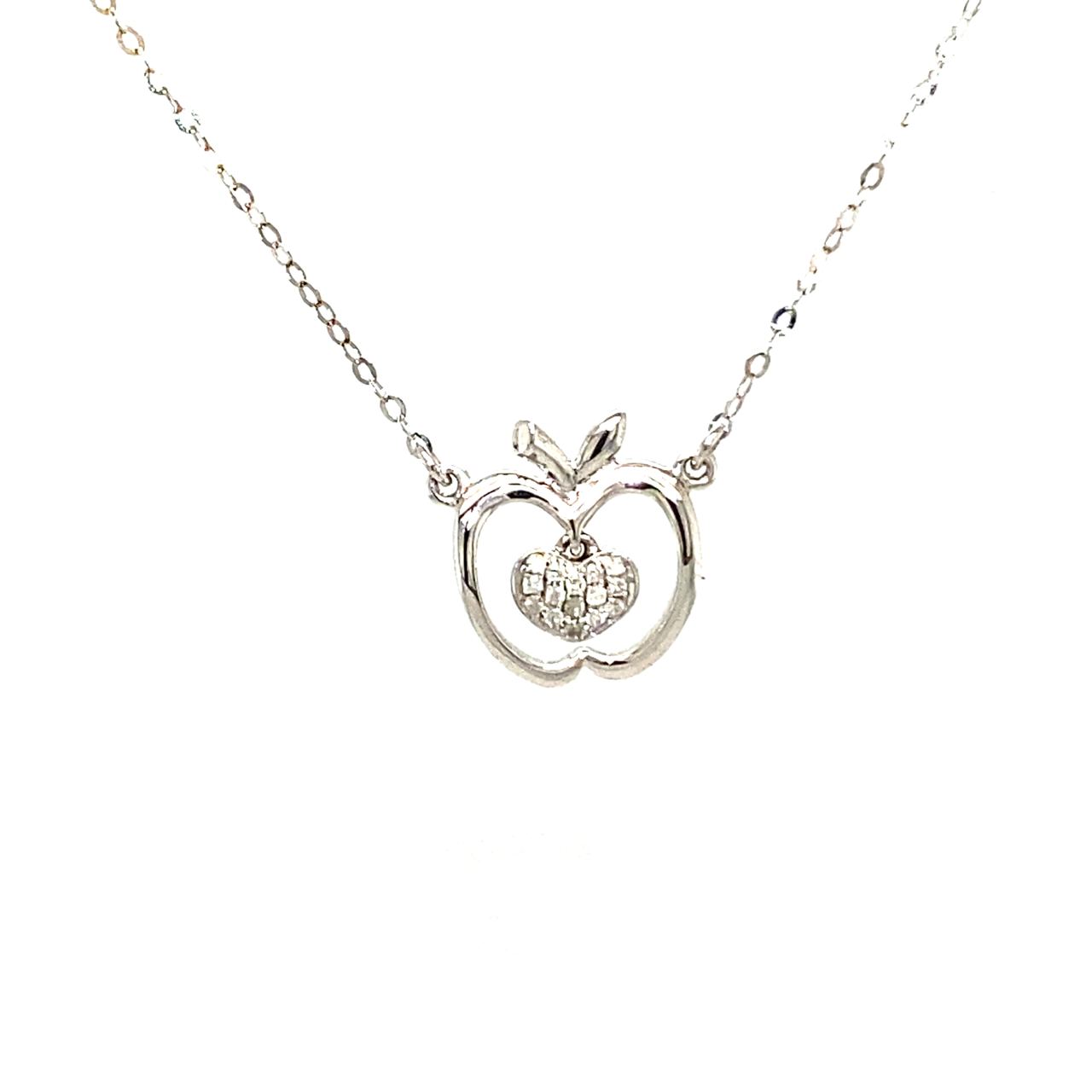 18K White Gold Apple Heart Diamond Necklace