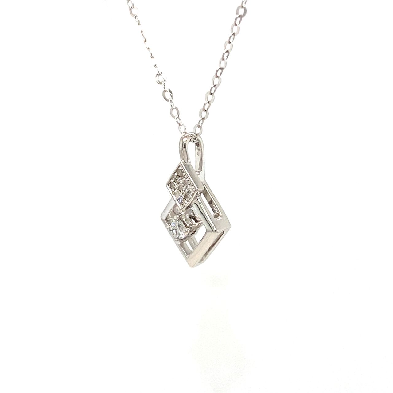 18K White Gold Petitle Double V Diamond Necklace 2.0
