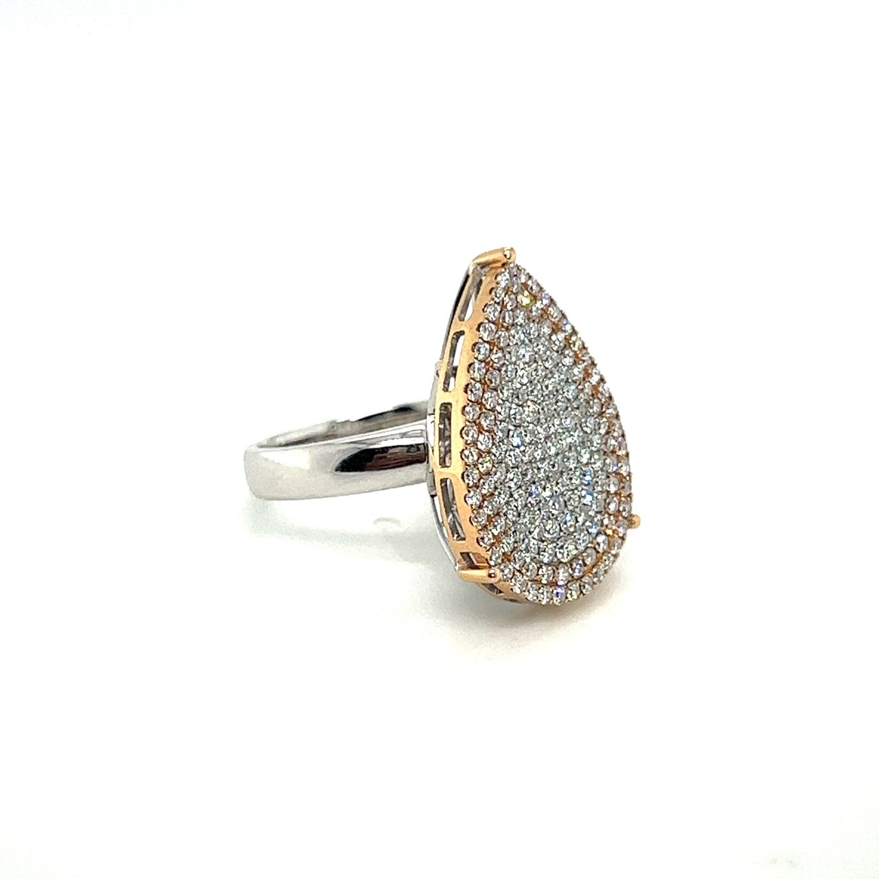 18K Rose Gold Split Colour Shoulder Pear Full Pave Top Diamond Ring
