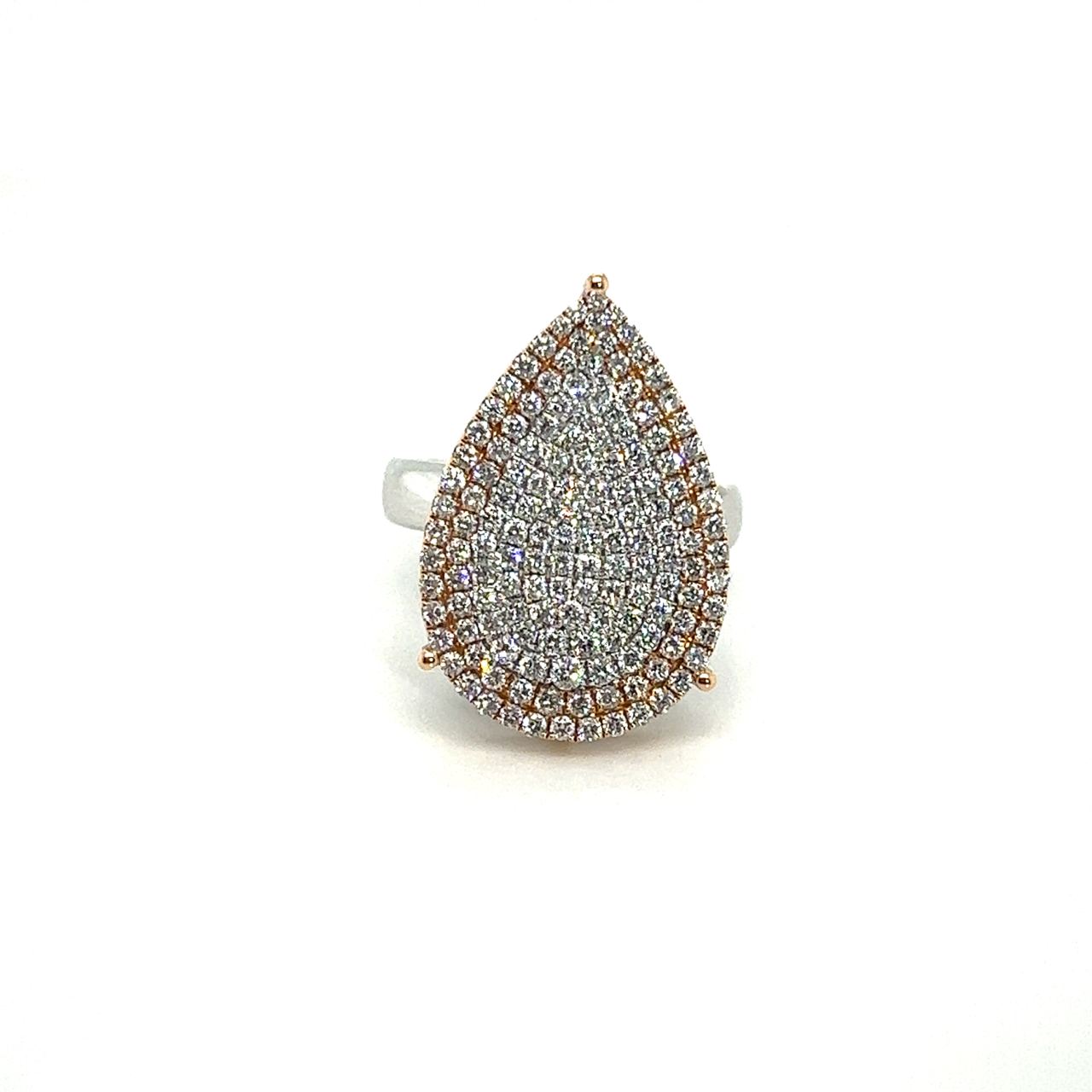 18K Rose Gold Split Colour Shoulder Pear Full Pave Top Diamond Ring