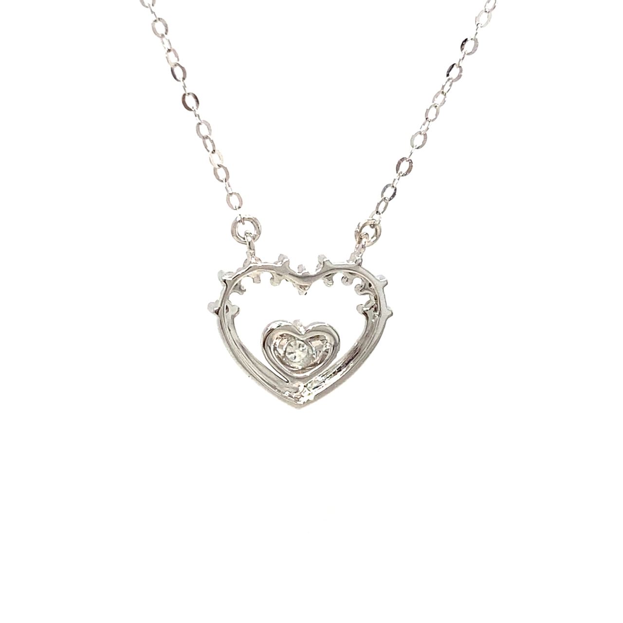 18K White Gold Illusion Setting Double Heart Diamond Necklace