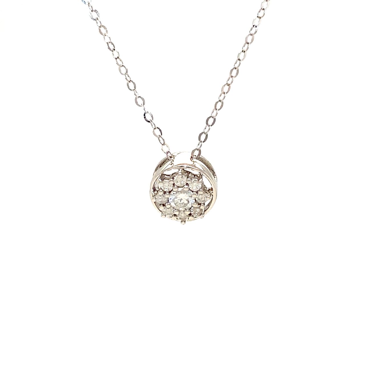 18K White Gold Circle Flower Diamond Necklace