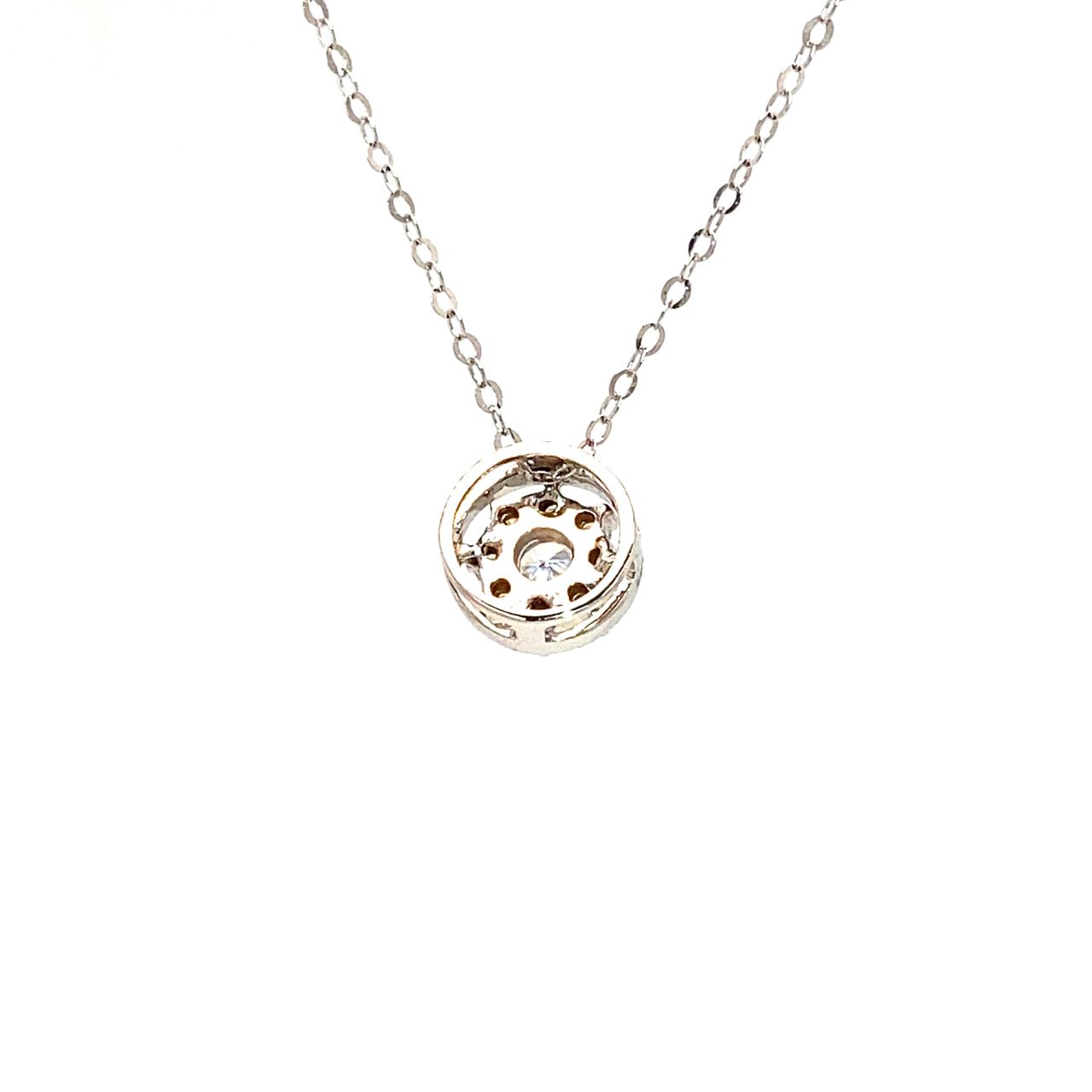 18K White Gold Circle Flower Diamond Necklace