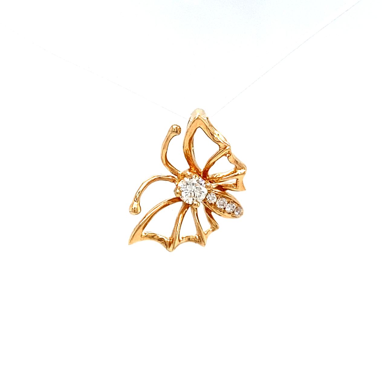 18K Rose Gold Spread Wings Butterfly Diamond Pendant