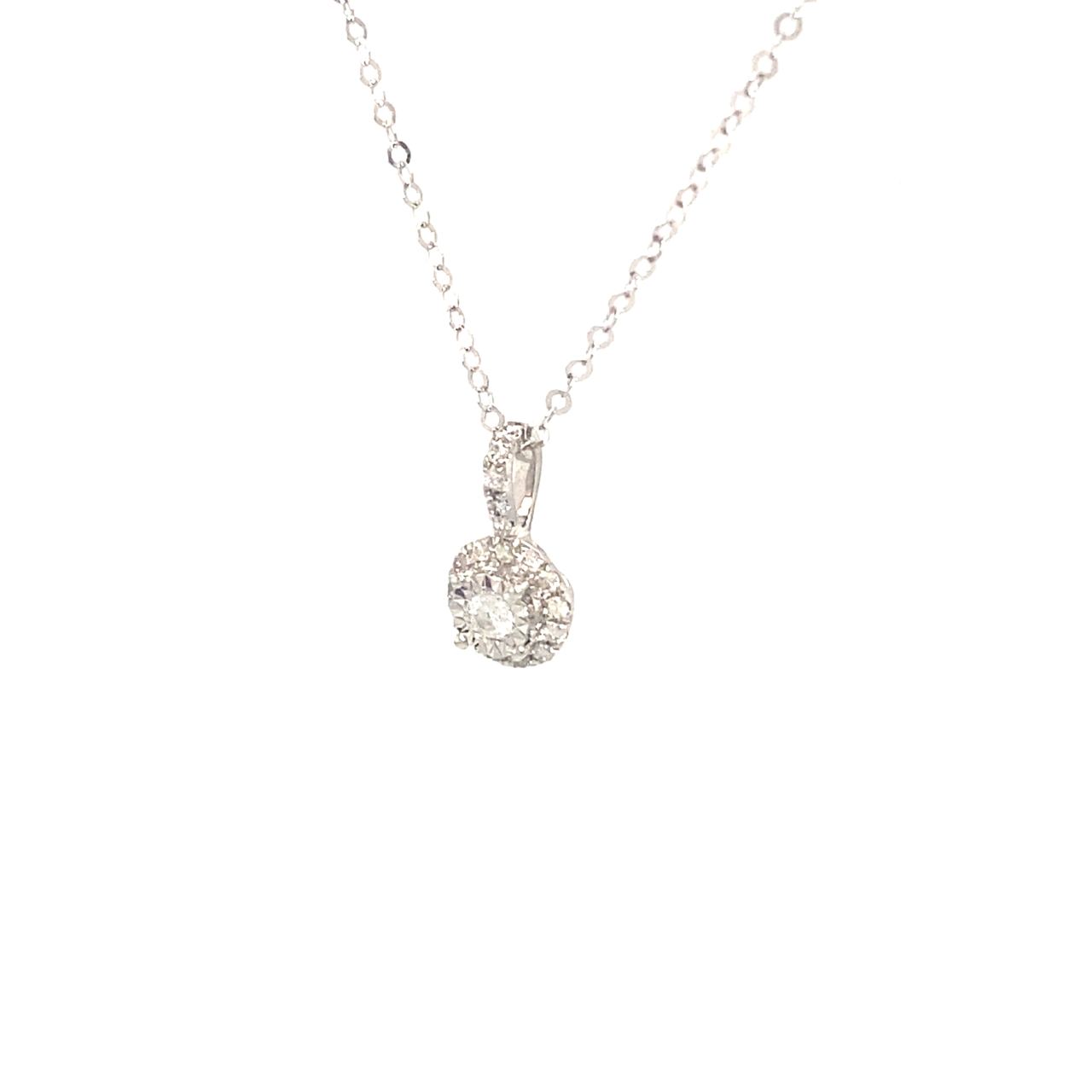 18K White Gold Petite Halo llusion Setting Diamond Necklace