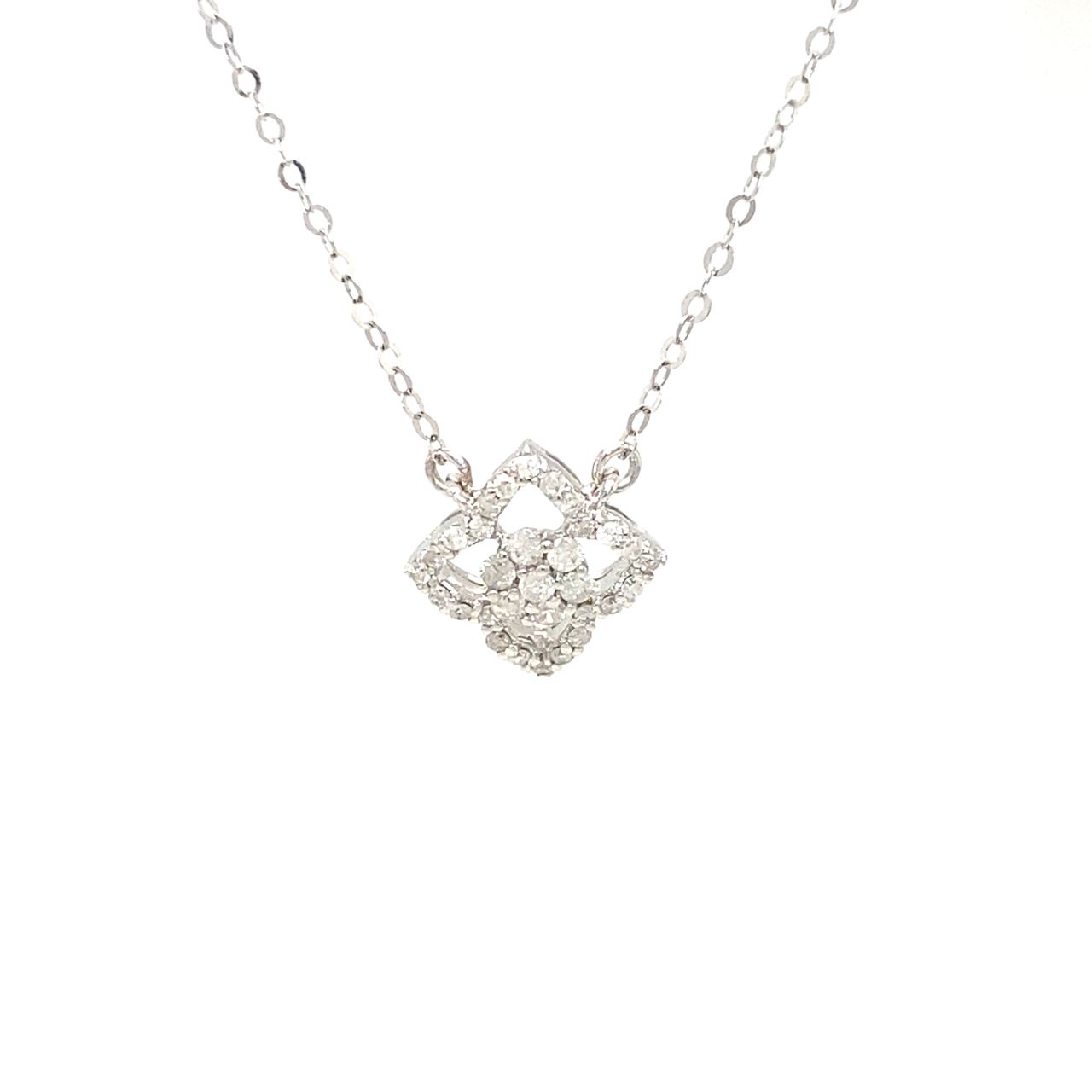 18K White Gold Sharp Hollow Four Leaf Clover Diamond Necklace