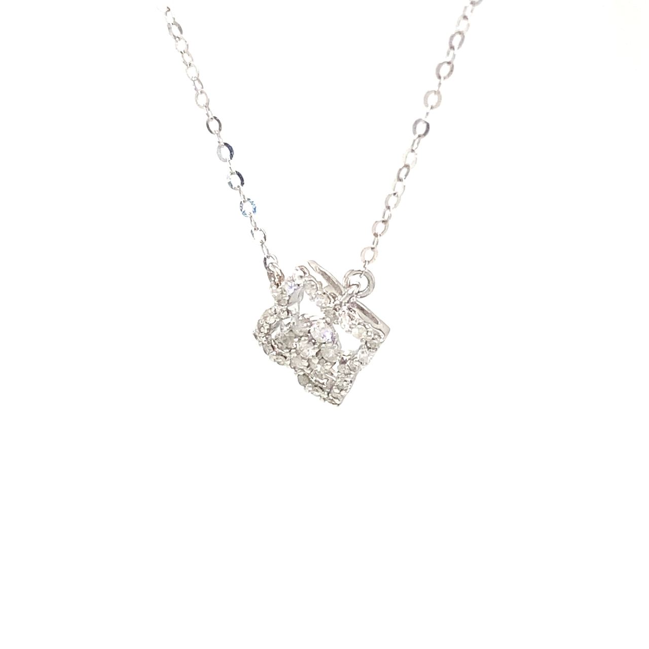 18K White Gold Sharp Hollow Four Leaf Clover Diamond Necklace