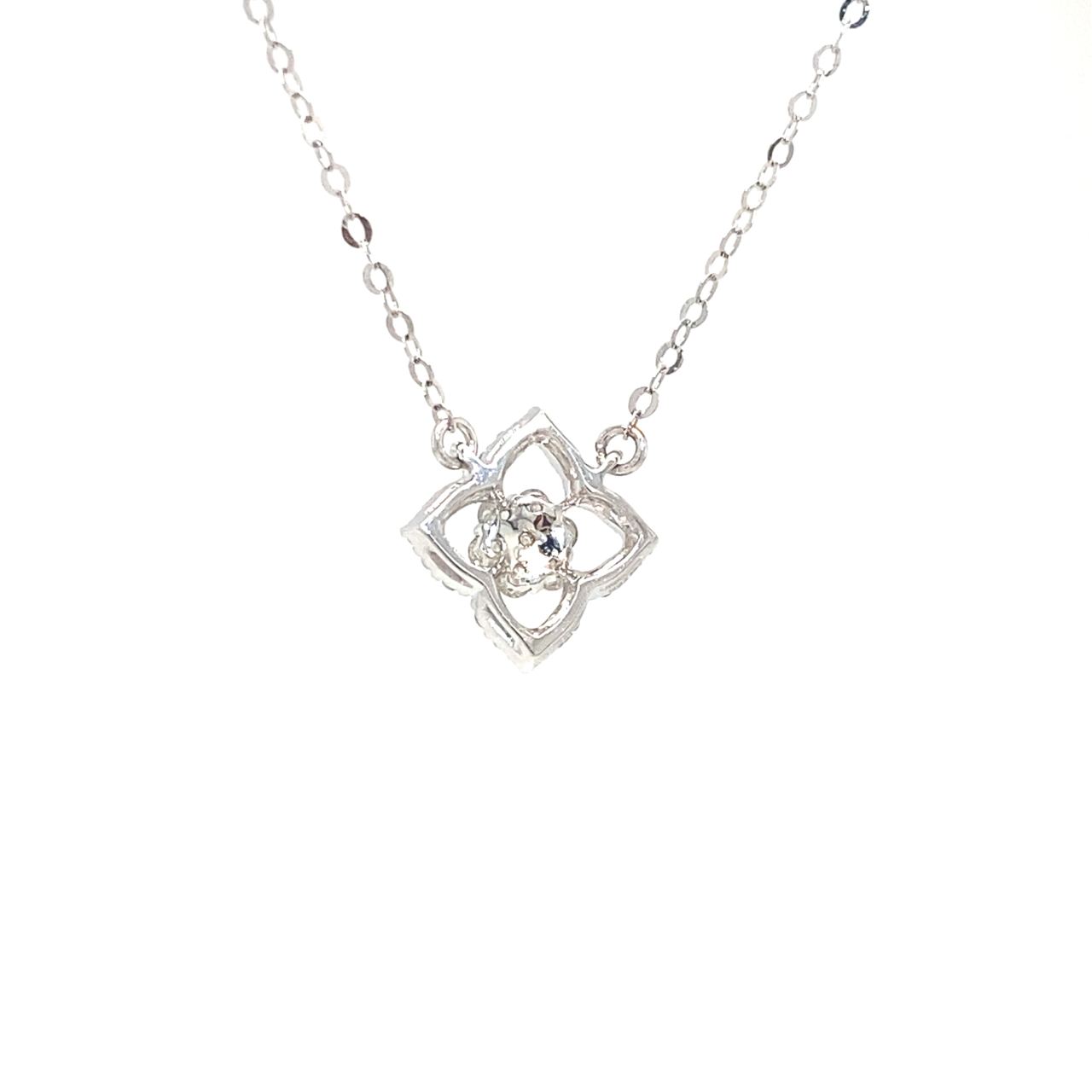 18K White Gold Sharp Hollow Four Leaf Clover Diamond Necklace