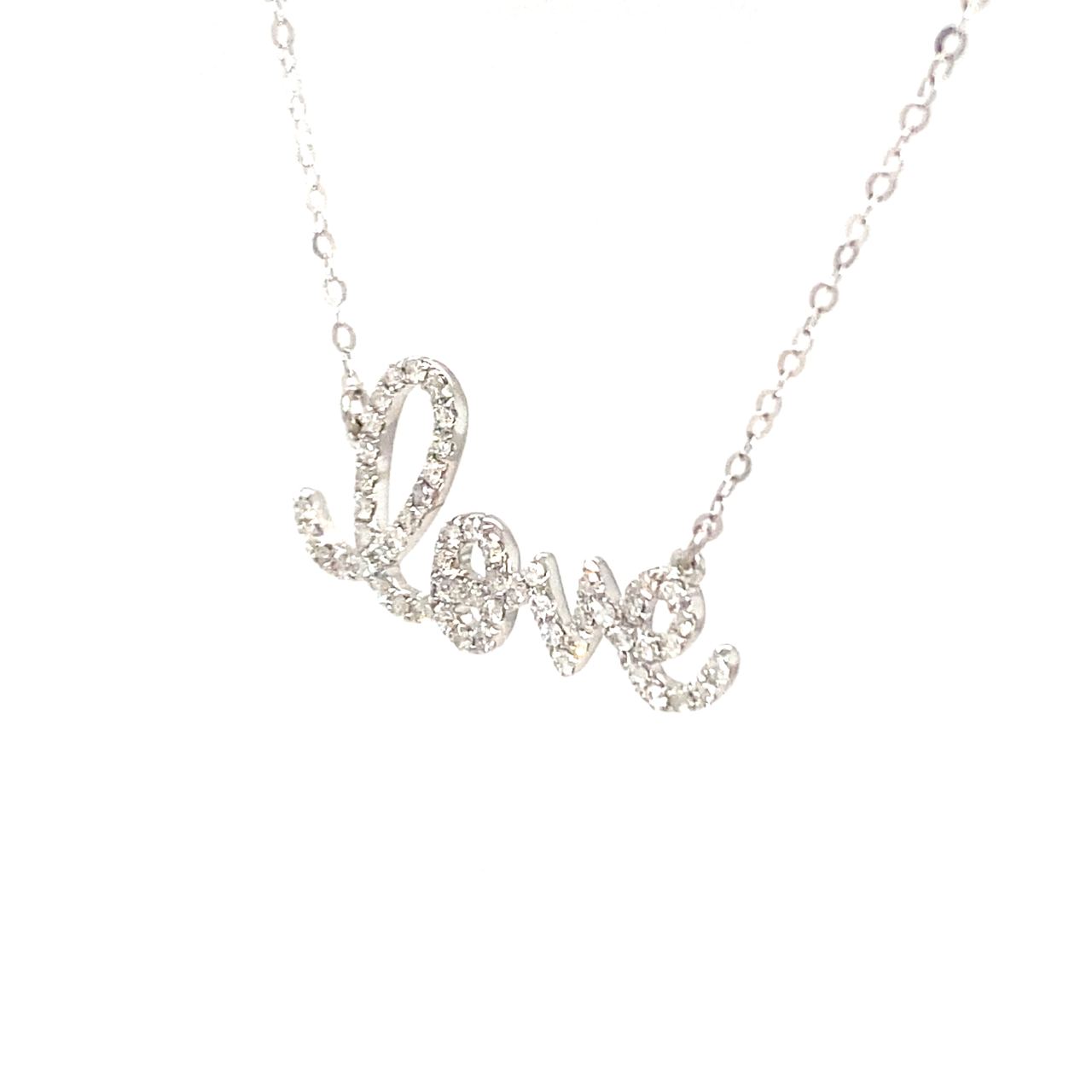 18K White Gold Scribbled Font Love Full Diamond Necklace