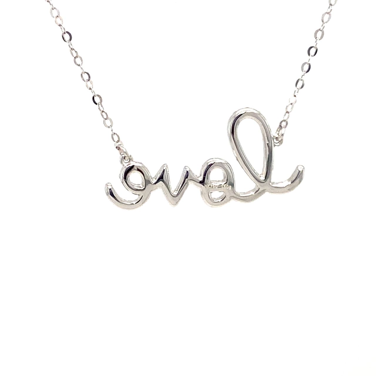 18K White Gold Scribbled Font Love Full Diamond Necklace