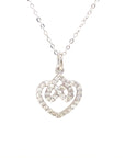 18K White GoldReverse Twisted Double Heart Diamond Necklace