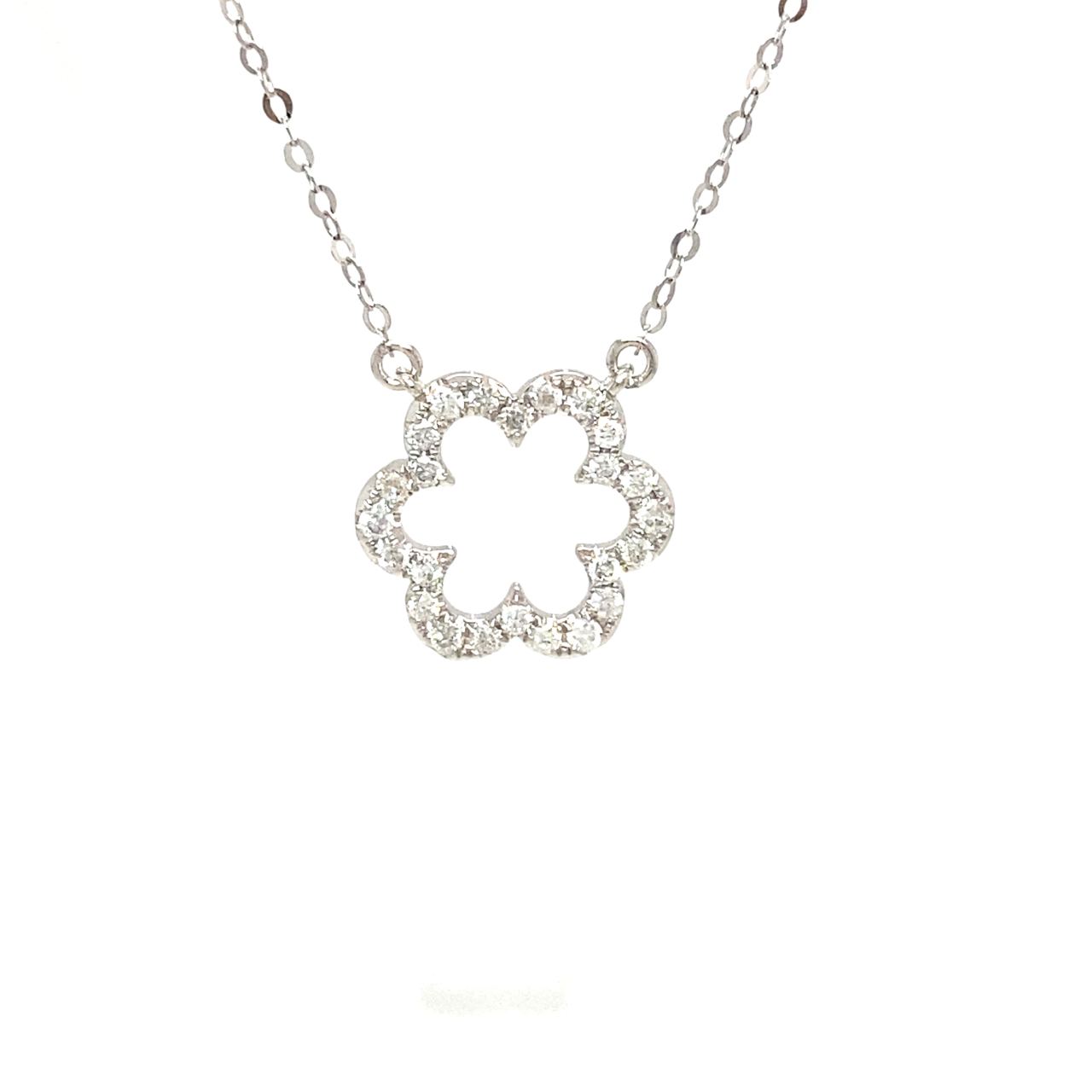18K White Gold Six Leaf Flower Full Diamond Necklace