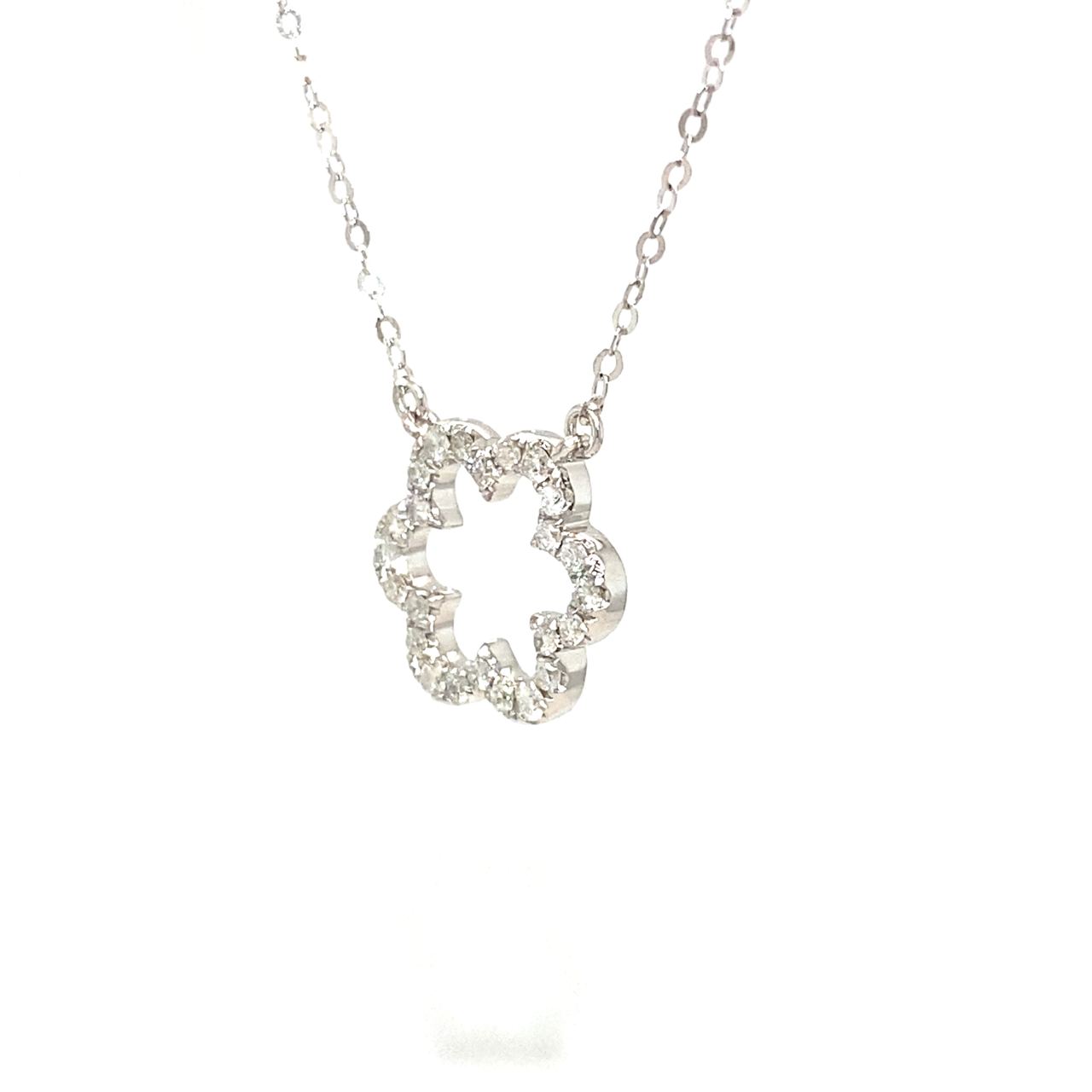 18K White Gold Six Leaf Flower Full Diamond Necklace