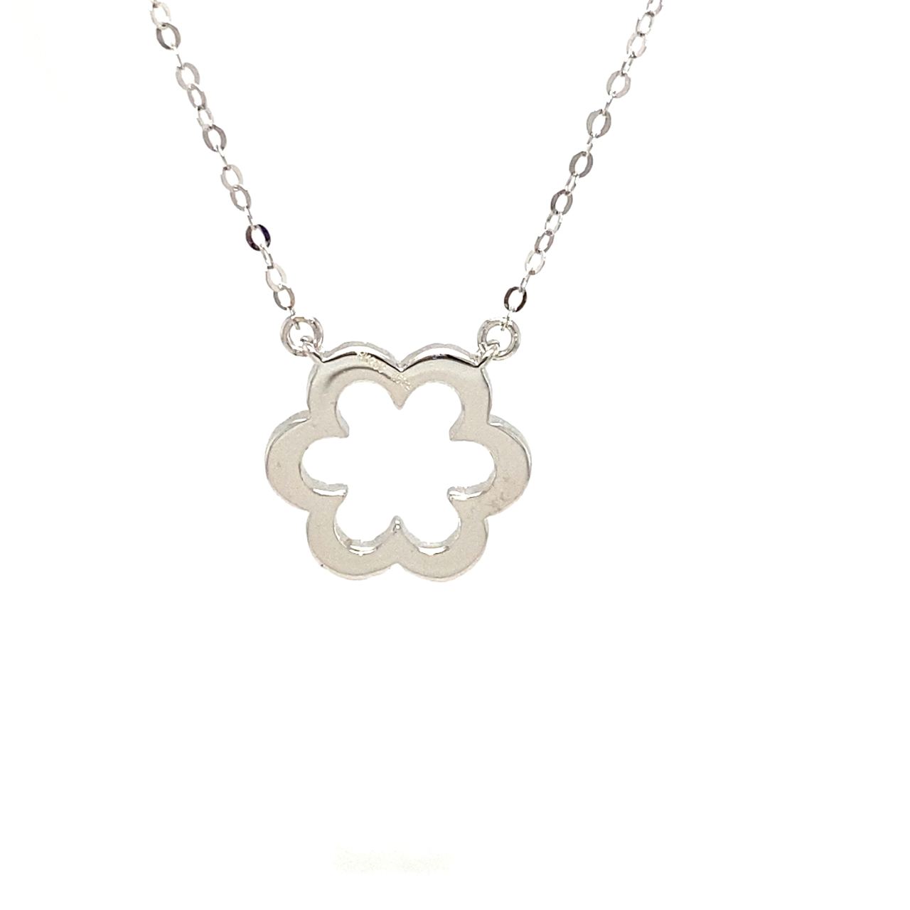 18K White Gold Six Leaf Flower Full Diamond Necklace