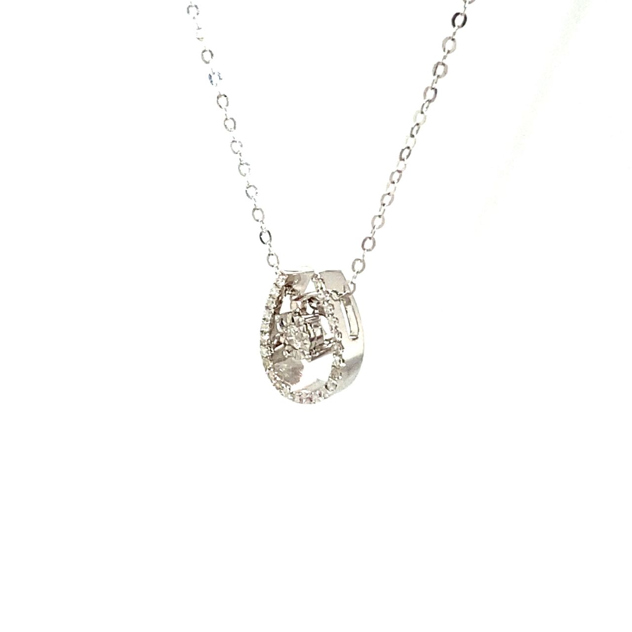 18K White Gold U Shaped Swing Stone Full Diamond Necklace