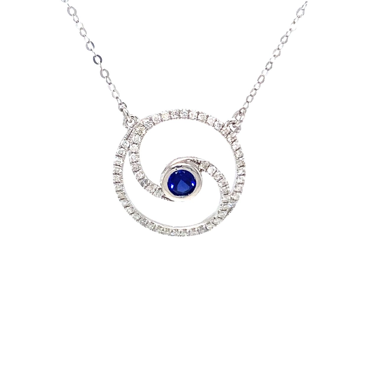 18K White Gold Yin Circle Sapphire Diamond Necklace