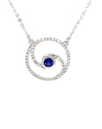 18K White Gold Yin Circle Sapphire Diamond Necklace