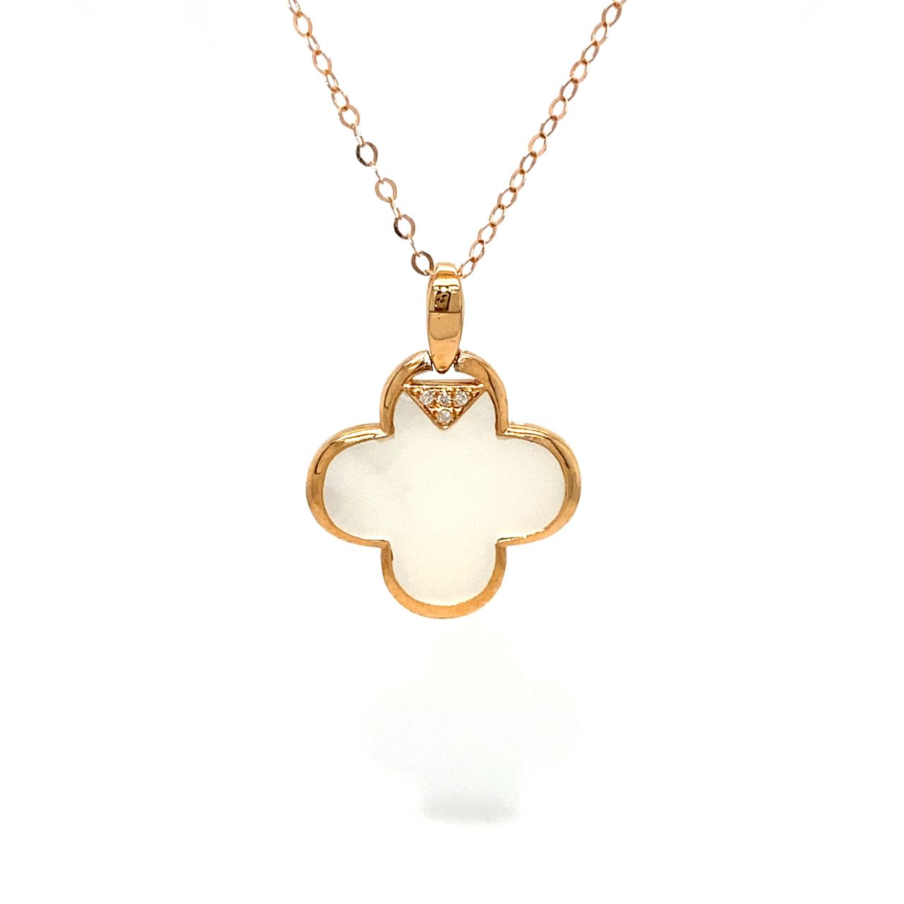 18K Rose Gold Simple Flower Mother of Pearl Diamond Necklace