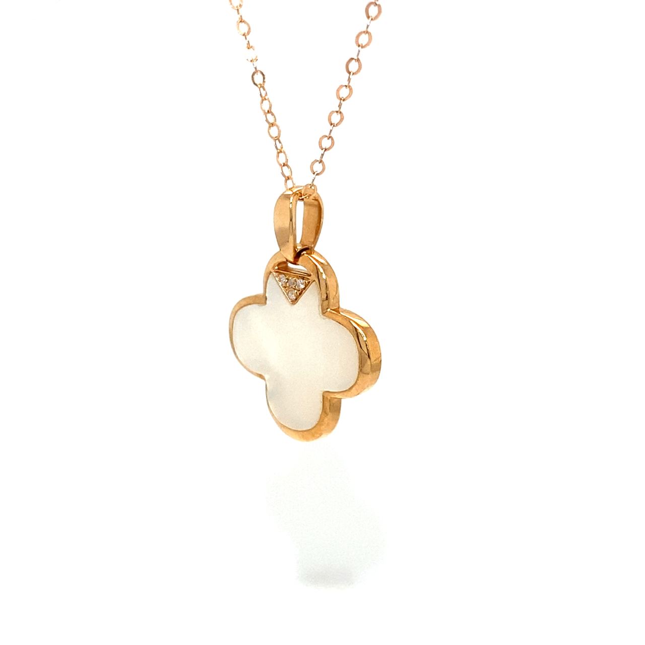 18K Rose Gold Simple Flower Mother of Pearl Diamond Necklace