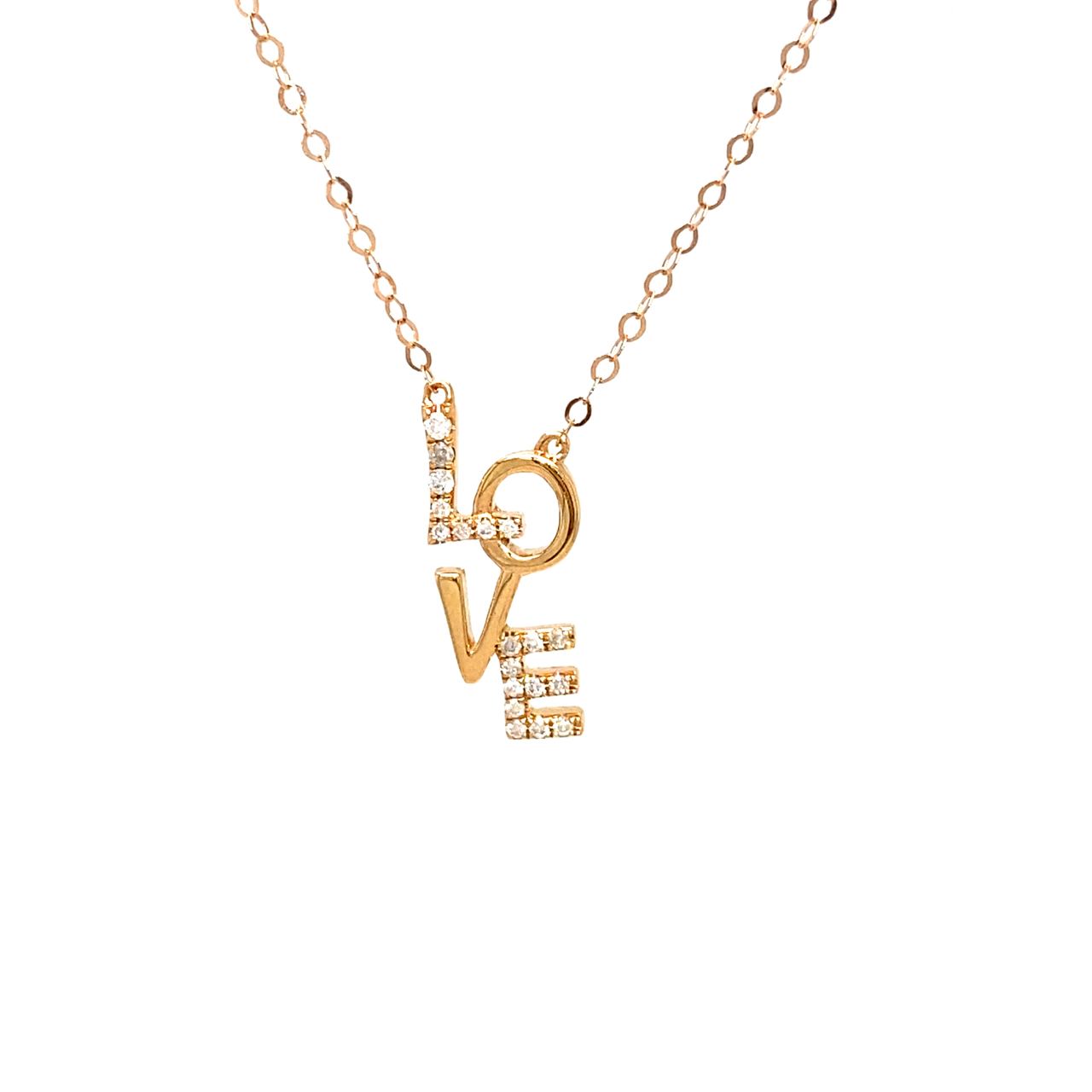 18K Rose Gold Classic Font Vertical Love Full Diamond Necklace