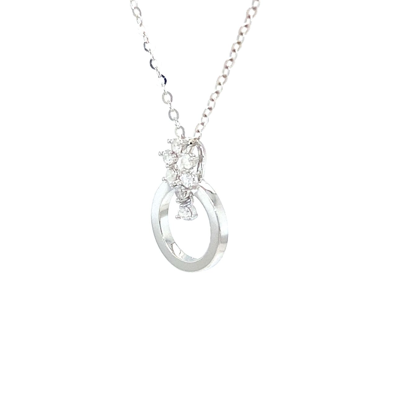 18K White Gold Circle Deco Diamond Necklace