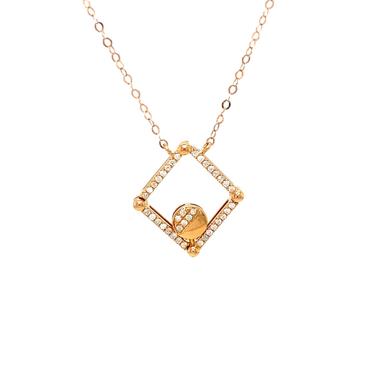 18K Rose Gold Mechanical Open Square Circle Diamond Necklace