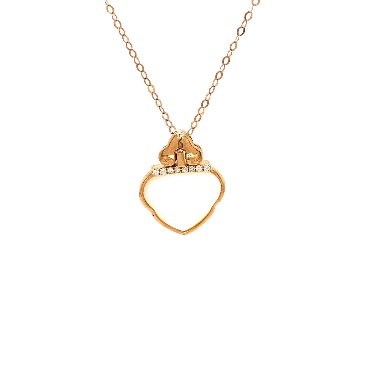 18K Rose Gold Simple Flower Mother Of Pearl Diamond Necklace