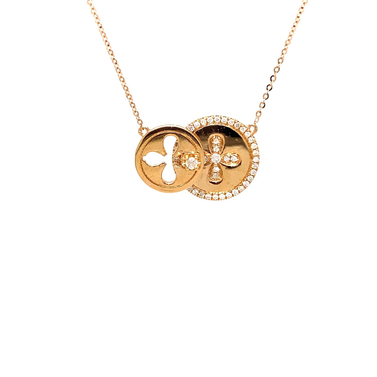 18K Rose Gold Mechanical Moveable Circle Cross Diamond Necklace