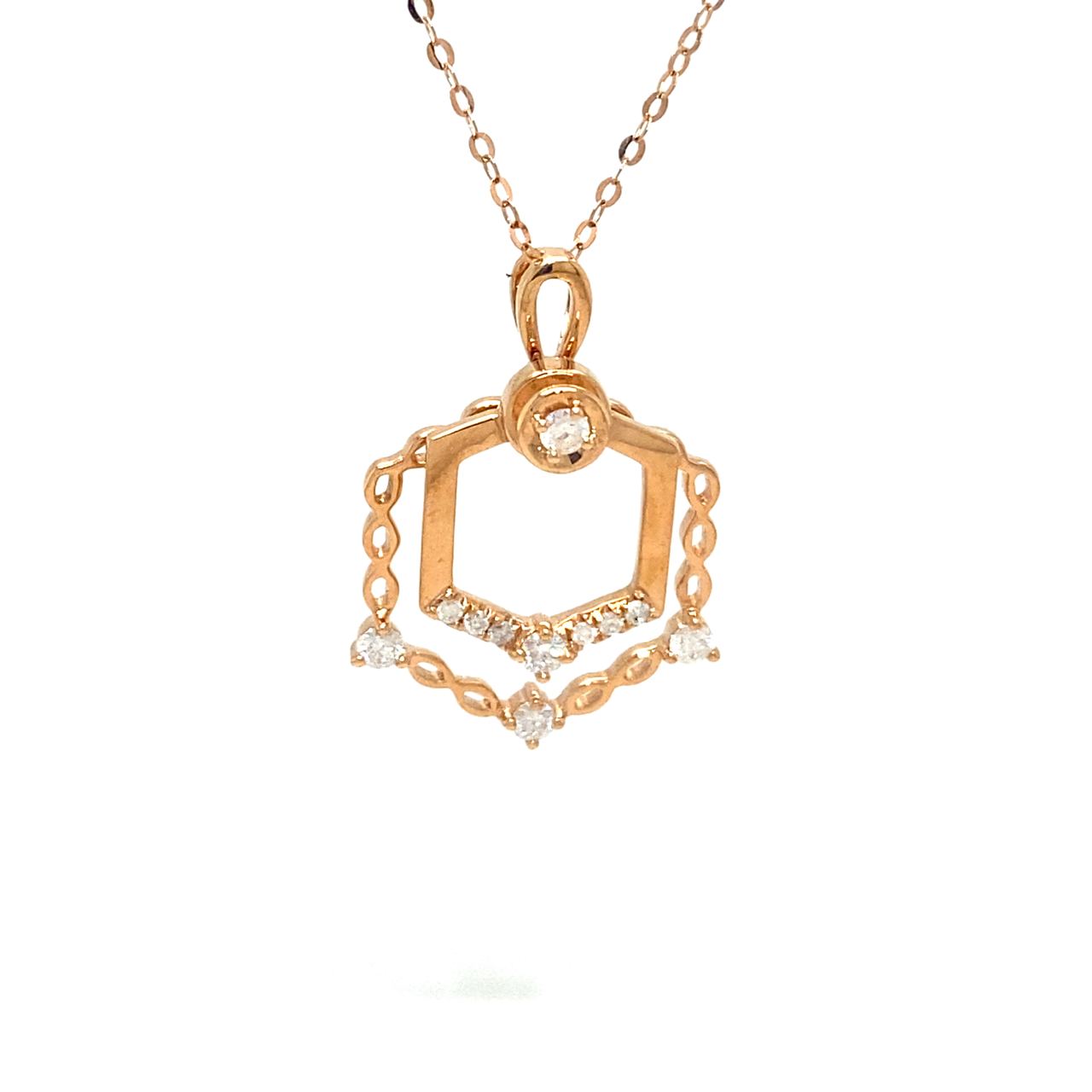 18K Rose Gold Leaf Hexagon Diamond Necklace
