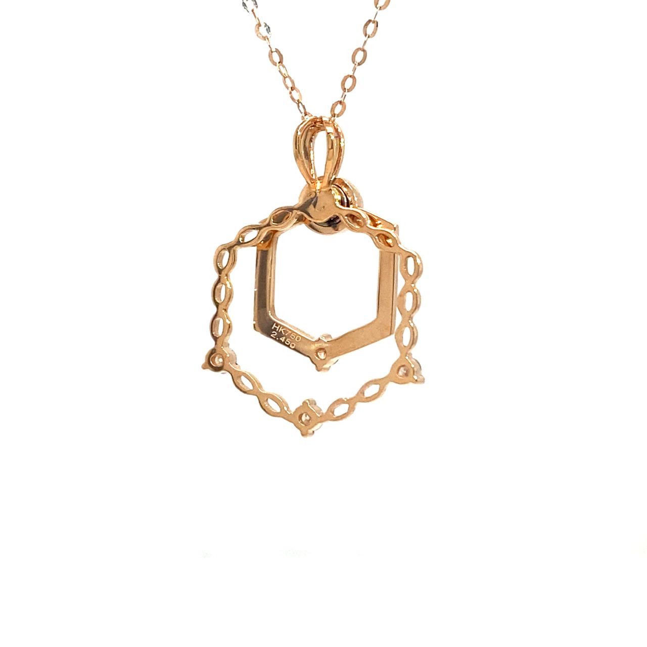 18K Rose Gold Leaf Hexagon Diamond Necklace