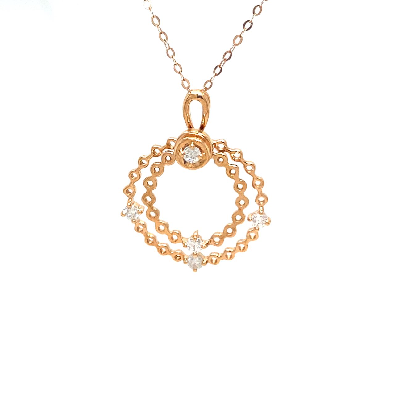 18K Rose Gold Double Leaf Circle Diamond Necklace